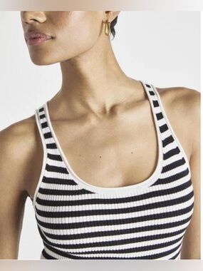 SPLENDID X Cellajaneblog Striped Rib Sweater Tank - Black / White